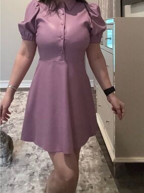 Zara Lilac Puff-Sleeve Faux leather Mini Dress